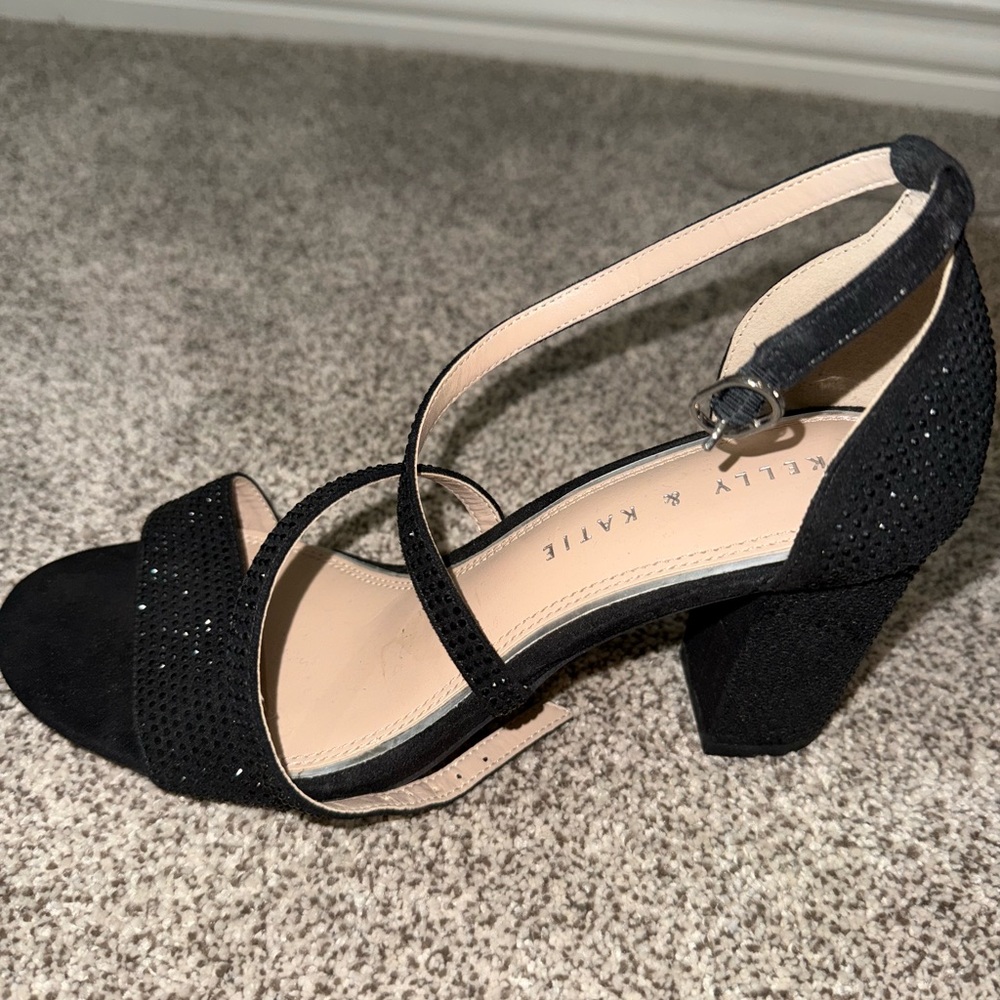 Kelly & Katie Black Glitter Block Heels
